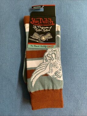 Von Dutch Crew Socks in Brown, Light Green, and White